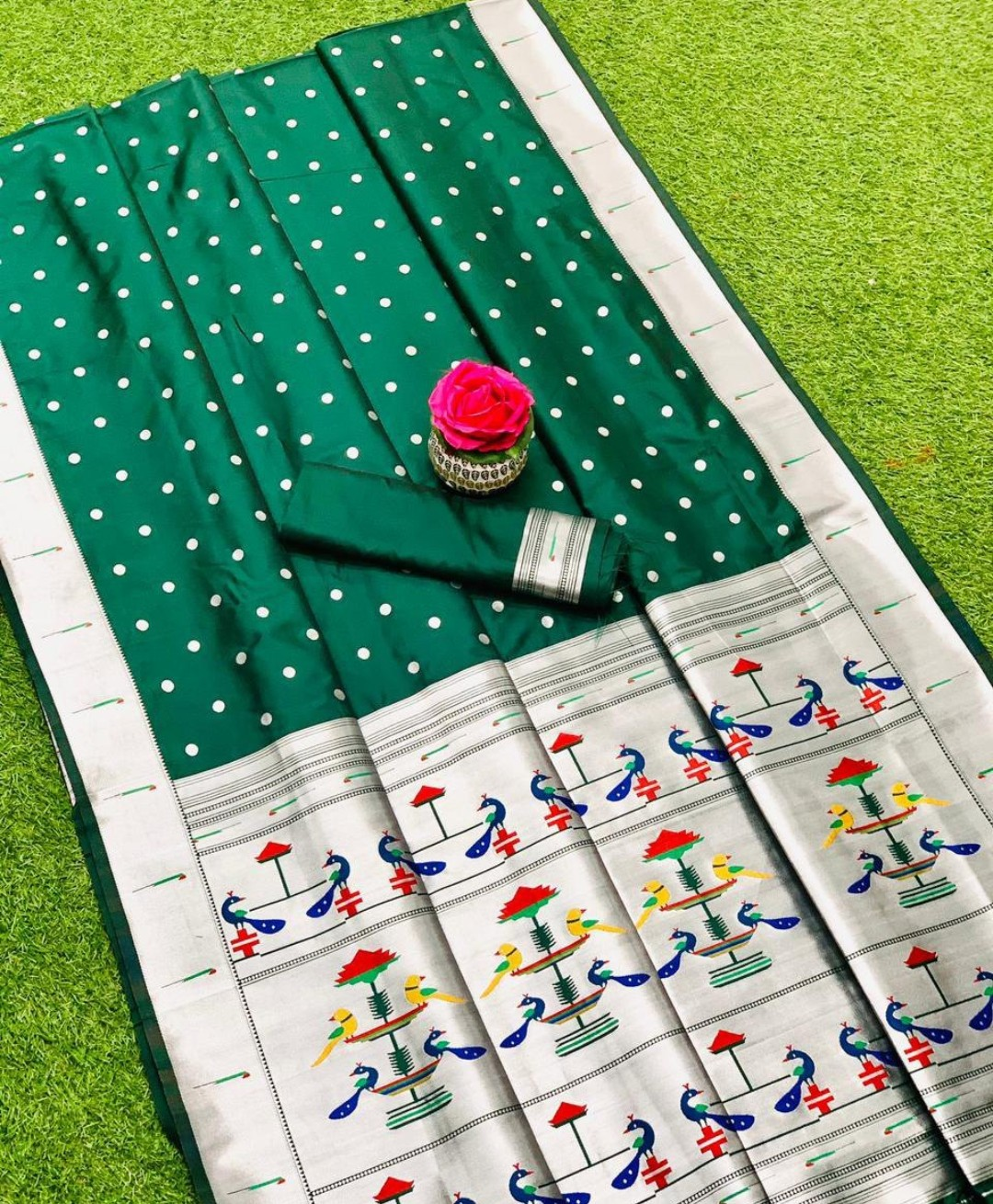 Paithani Saree - Peacock & Feather Design - Image 3